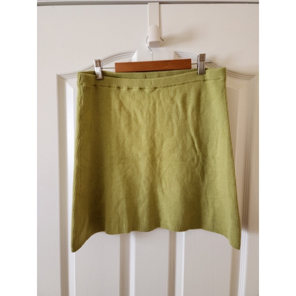 Free People Ribbed Mini Skirt Moss Green Knit L Womens Boho Cottagecore Fall